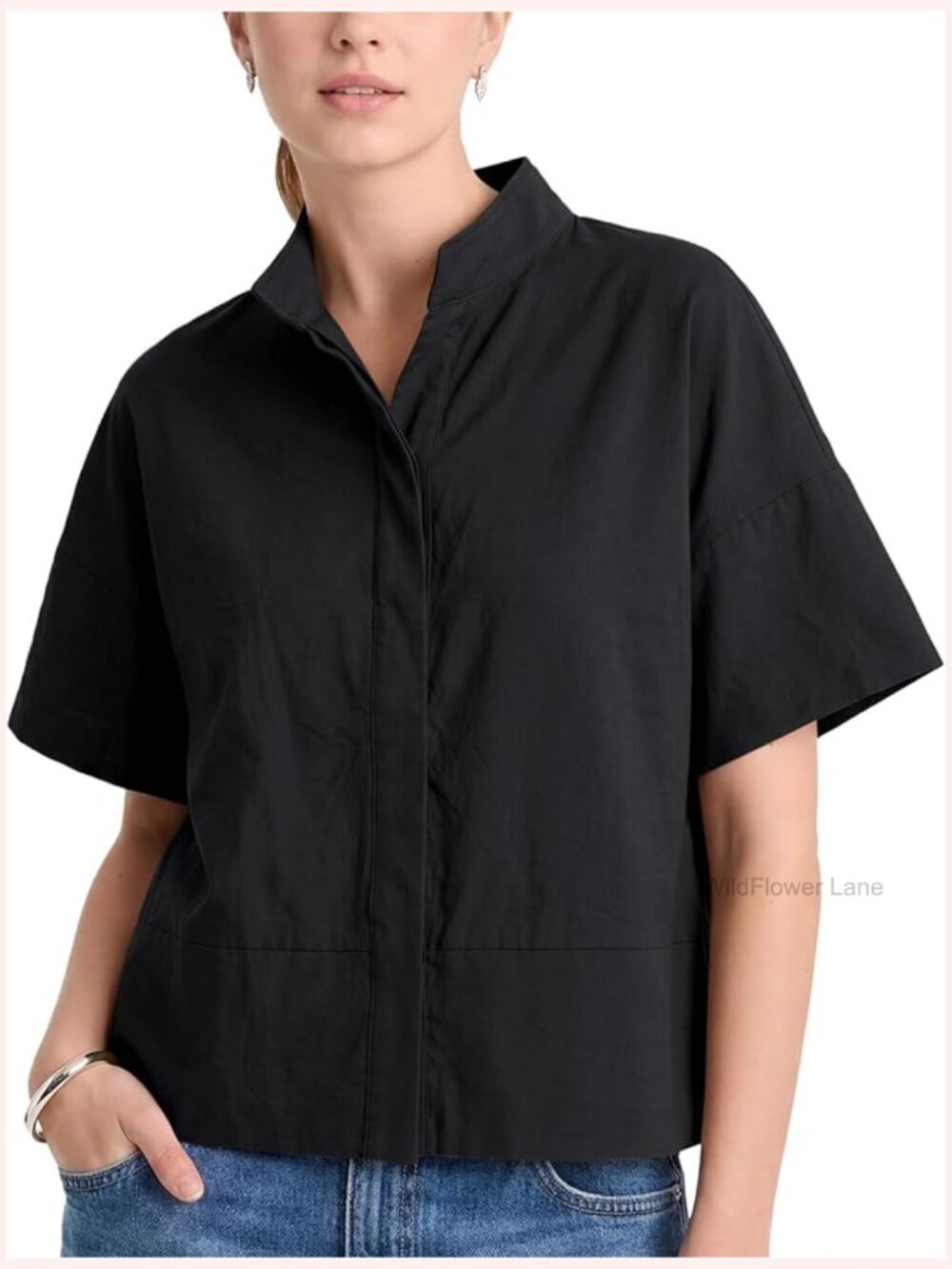 Oversized Short Sleeve Button Down Shirt Blouse